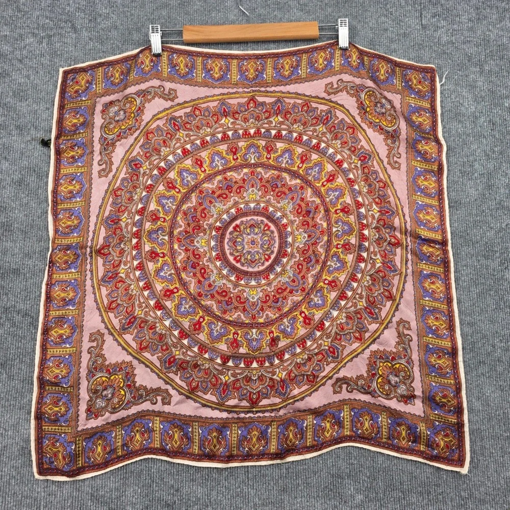 Vintage VE Design Tate Satin Square Scarf Mauve Paisley Mandala Made in Japan